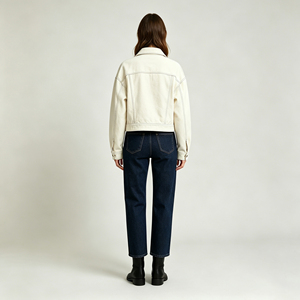 Veste en jean courte blanchie Leduo personnalisée pour femme, coupe décontractée, manches longues, style décontracté - Product Image 3