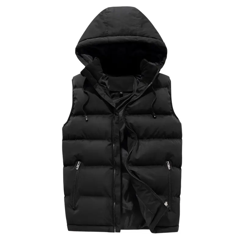 Men Winter New Fashion Detachable Hooded Solid Color Men's Sleeveless Vest Padded Coat Jacket Puffer Zipper Casual Waistcoat