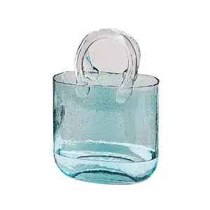 Home Office Table House Ware Flower Clear Glass Vases For Home Decor Glass Purse Vase Glass Bag Vase