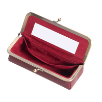 Caja de joyería de cuero genuino para mujer, estuche retro para gafas, organizador con bloqueo RFID y monedero largo con cierre de beso y espejo RB6135