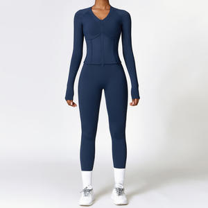 Conjuntos de Fitness para gimnasio para mujer, traje de Yoga de manga larga con aislamiento de felpa de invierno, conjunto de Fitness ajustado para correr de alta intensidad - Product Image 5