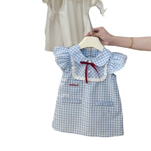 Child Star Circle Girls Blue Plaid Flutter Sleeve Dress Summer Breathable School Style Lace Collar Dress - Product Image 5
