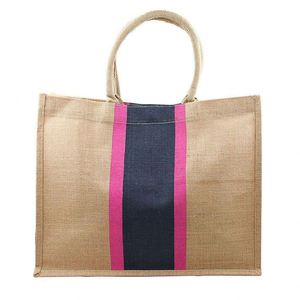 Le Royal Standard Navy et Rose Chevron Stripe Jute Tote Cotton Shopping Bag par le Royal Standard - Product Image 3