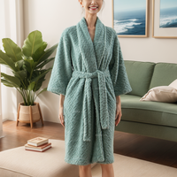 Peignoir en polaire luxueux pour femmes, col en V, manches longues, automne, confortable, chaud, doux, 100% polyester, décontracté
