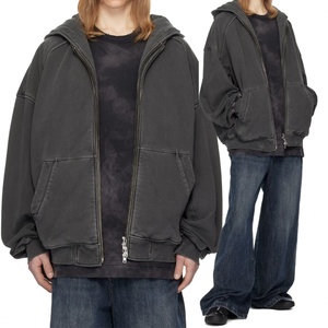 Sweat à capuche personnalisé pour homme, épais, coupe oversize, en molleton bouclette, épaules tombantes, coupe courte et carrée, ample, entièrement zippé, double couche, teint - Product Image 5
