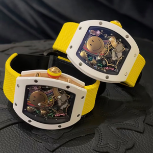 V2 Version Hip-hop Smiley <b>Face</b> Tourbillon White Ceramic Case Automatic Mechanical Movement Canvas Strap Mechanical Watch Fashion - Product Image 4