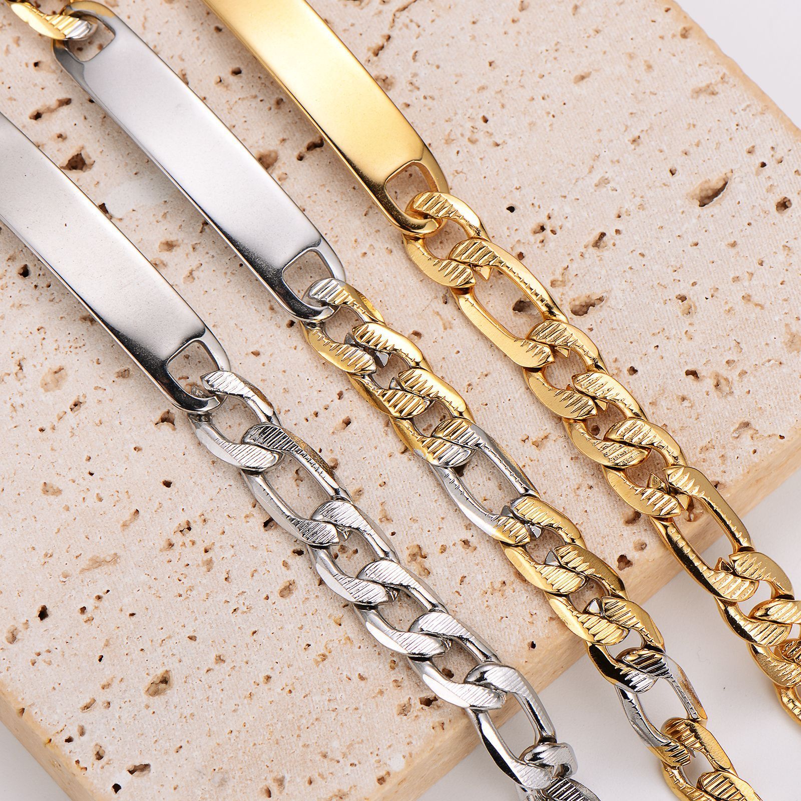 Pulsera De Acero Inoxidable 316L Con Eslabón Cubano Bañado En Oro 14k - Para Hombre, Tallas 7" A 11"