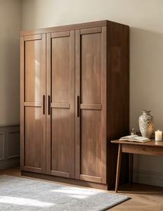 Modern Wooden <b>Wardrobe</b> with Shaker Doors Hinged Solid Wood Construction Freestanding Bedroom Storage Cabinet <b>Large</b> Capacity - Product Image 3