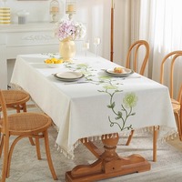 Nappe de table carrée en coton imperméable, motif floral brodé, techniques de tissage, sans plis, personnalisable pour la cuisine