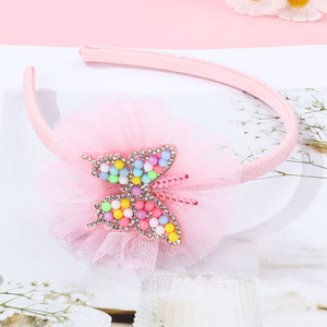 Diadema de mariposa de tul rosa para niños, con cuentas coloridas y diamantes de imitación, aro para el pelo de princesa, accesorios dulces para el cabello de niños para actuaciones - Product Image 2