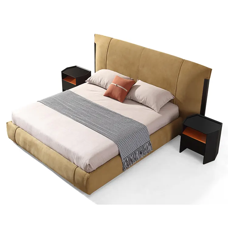 Итальянская новейшая роскошная мебель для спальни, Высококачественная кожаная двуспальная кровать, большая высокая изголовье, роскошная современная кровать размера «King-Size»