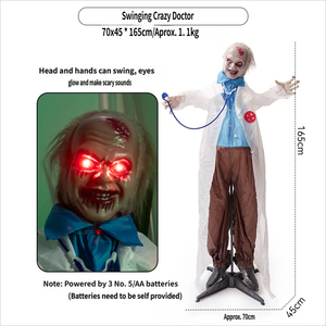 Grande Décoration Animée d'Halloween : Zombie Docteur Fantôme Électrique Lumineux et Balançant sur Pied, Ornement Animatronique - Product Image 5