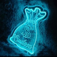 Bolsa de dinero personalizada Letrero de neón Led Símbolo de la suerte Letreros de dólar de neón para restaurante Tienda al por menor Casino Arte de la pared Decoración