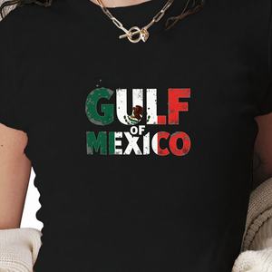 Camiseta de punto de manga corta con estampado de la bandera mexicana y el Golfo de México, diseño Y2K, corte ajustado, para mujer - Product Image 1