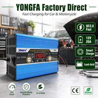 Chargeur de batterie portable intelligent YongFa Electric 12V 20A QC2.0 à charge rapide, trois phases, boîtier en aluminium, éclairage LED, pour la maison