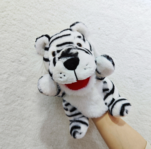 Con boca móvil abierta, juego de rol para contar cuentos, enseñanza, teatro de marionetas, marionetas de mano de tigre de peluche, regalos de cumpleaños, blanco - Product Image 4