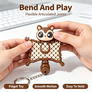 Articulated Flying Squirrel Keychain 3D Printed PLA <b>Fidget</b> <b>Toy</b> Flexible Joints <b>Metal</b> Keyring Cute Backpack Charm Sensory - Product Image 3