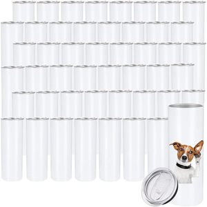 Vaso blanco para sublimación de 20 oz, de acero inoxidable, aislado al vacío, recto, de 8x2.98 pulgadas, reutilizable, con tapa y pajita. - Product Image 2