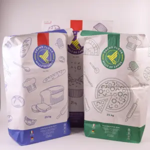 Bolsas de papel reciclables con logotipo personalizado para embalaje de arroz, bolsa de harina de maíz y trigo