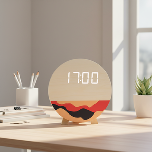 EMAF-Reloj de pared LED digital de <span class=keywords><strong>madera</strong></span> con patrón personalizado, 12/24h, atenuación automática, de pared, para decoración del hogar - Product Image 4