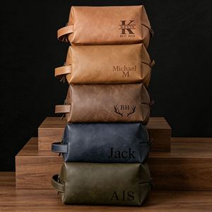 Custom Name PU Leather Men <b>Travel</b> Toiletry Bag, Zipper Cosmetic Storage Groomsman <b>Gift</b> - Product Image 2