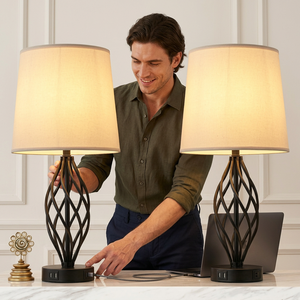 Modern Metal Table Lamp With Geometric Design And Round Shade For Home <b>Decor</b> - Product Image 1