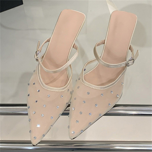 2025 New Summer Outdoor Gauze Breathable Pointed High-<b>Heeled</b> Sandals <b>Closed</b> <b>Toe</b> High-<b>Heeled</b> Slippers Patent Leather Upper - Product Image 3