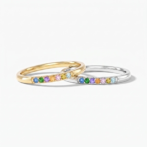 Bague demi-<span class=keywords><strong>éternité</strong></span> personnalisée en argent sterling 925 plaqué or 14 carats avec zircons cubiques arc-en-ciel, pierres de naissance colorées, empilable, cadeau de bijoux - Product Image 1