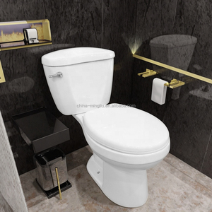 WC Mingliu Moderno Allungato Bianco con Scarico a S 300mm, in Ceramica, a Due Pezzi, con Doppio Scarico a Sifone e Chiusura Rallentata - Product Image 1
