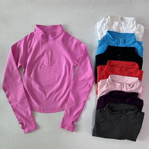 Sudadera con capucha de yoga de manga larga para mujer con media cremallera, abrigo deportivo sin costuras con característica transpirable, tops de ropa deportiva para fitness - Product Image 1