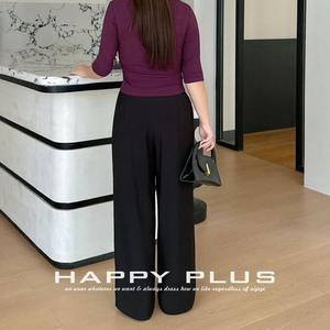 Pantalones Anchos Runqi para Mujer, Talla Grande, Cintura Alta, Crepé, Negros, Largos, Casuales, para Trabajo - Product Image 2