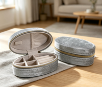 Boîte en carton gris argenté avec fermeture éclair dorée, multi-compartiments, doublure en éponge, forme carrée, design portable, bords nettoyés