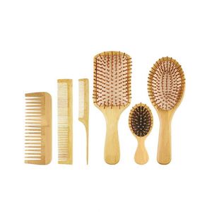 Set de Peine de Dientes Anchos con Mango de Bambú Natural y Cepillo Desenredante con Peine de Cola - Product Image 1