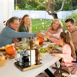 Portatovaglioli Multifunzionale in Legno di Acacia per Tavolo da Cucina con Design Girevole, Contiene <span class=keywords><strong>Sale</strong></span> <span class=keywords><strong>e</strong></span> <span class=keywords><strong>Pepe</strong></span> - Product Image 6