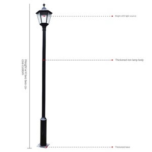 เสาไฟสวนเหล็กกลางแจ้ง หลอดไฟ LED พร้อมโคมแก้ว แสงวอร์มไวท์ 2700K IP66 หลอดไฟ A19 แบบไม่ถอดได้ ใช้ไฟ AC 220V พร้อมเซ็นเซอร์ตรวจจับความเคลื่อนไหว พลังงานแสงอาทิตย์ - Product Image 2