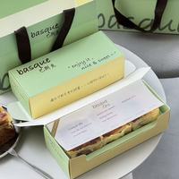 Boîte en papier longue personnalisée avec logo pour cheesecake basque, ensemble d'emballage de pâtisserie avec poignée en ruban, sac fourre-tout en papier pour boulangerie OEM ODM