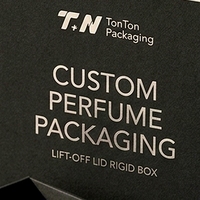 Boîte à parfum rigide noire personnalisée en deux parties avec couvercle relevable, écologique, avec insert ajusté pour présentation de parfum sur mesure
