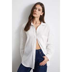 Chemise en lin oversize pour femme, couleur écru, boutonnée, style minimaliste pour tous les jours - Product Image 4