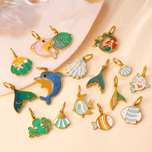 Ciondolo Personalizzato in Acciaio Inossidabile con Logo Smaltato, a Tema Oceano (Delfino, Conchiglia, Polpo) per Acquario, Zoo, Regalo, Fai da Te, Collana, Portachiavi, Borsa - Product Image 2