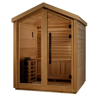 Sauna Hemlock Modern Outdoor Harga Terjangkau untuk 4-6 Orang dengan Atap Runcing untuk Taman, Panel Kontrol Pemanas Kayu/Listrik