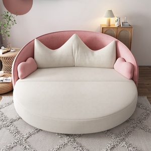 Hồng Gấp Sofa Cum Giường Với Giá Vòng Cong Linen Futon Trẻ Em Phòng Sofa Giường Đồ Nội Thất Chuyển Đổi Hiện Đại Gấp Ngủ Sofa - Product Image 4