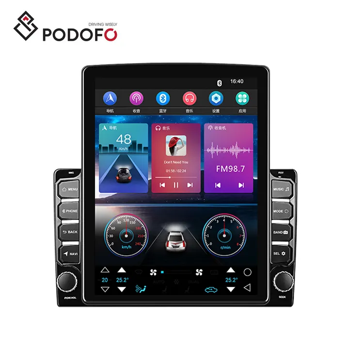 Автомагнитола Podofo Android 13 с двойным Din 9,7 дюймов, вертикальным экраном 2 + 64 ГБ