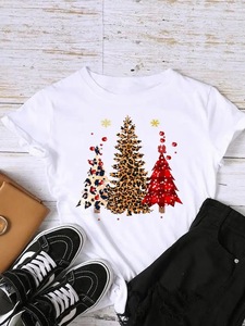2025 fornitore all'ingrosso stampa di trasferimento di calore cartone animato albero di natale alla moda t-shirt a maniche corte da <span class=keywords><strong>donna</strong></span> alla moda - Product Image 2