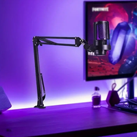 Microphone de jeu USB professionnel avec éclairage RGB, bras articulé réglable et filtre anti-pop