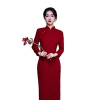 Nouvelle Robe Cheongsam Longue Élégante à Manches Longues en Jacquard Brodé Style Chinois Amélioré Grande Taille pour Femme – Collection Automne