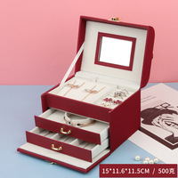 Boîte à bijoux de luxe en cuir européen à 3 couches avec miroir Grande capacité de rangement à plusieurs niveaux pour ensembles Boîte à tiroirs à bijoux élégante