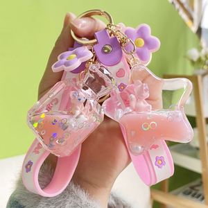New Cute Acrylic Keyring Key Chain Ring Oil <b>Floating</b> Pink <b>Bubble</b> Quicksand Cup Liquid Keychain - Product Image 2