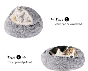 Kleines Hunde- und Katzenbett Rundes Donut-Beruhigungsbett Anti-Angst-Höhlenbett mit Zelt für Wärme und Sicherheit - Product Image 3