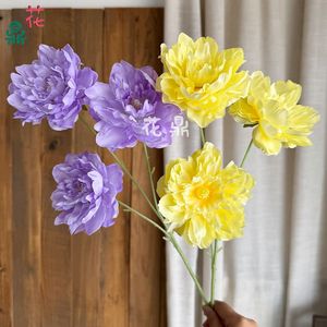 Fleurs artificielles de pivoine Hua Ding, 3 têtes, en soie, haute simulation, pour décoration de mariage et de maison - Product Image 3