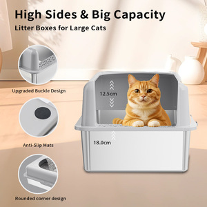 Arenero para gatos semicerrado de 20L, rectangular, plateado, de metal y plástico, con pala incluida. - Product Image 4
